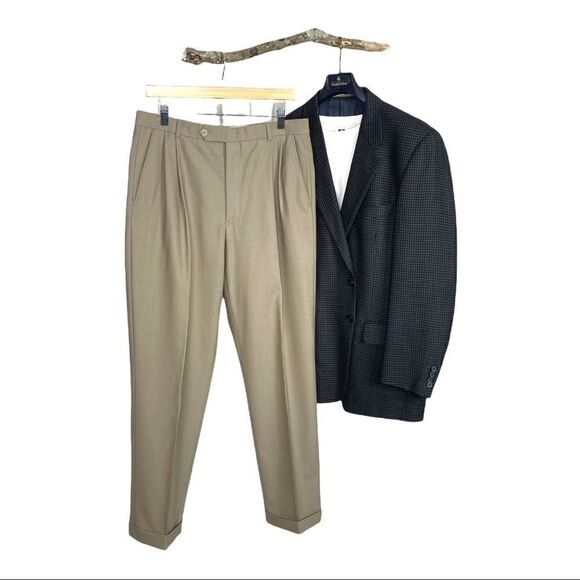 Brooks  Brothers 346 wool stretch pleated pants with cuffs - Picture 3 of 7
